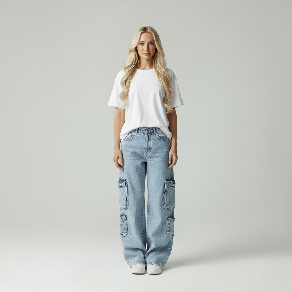 Livia | High Waist Wide Fit Cargo Jeans Dames