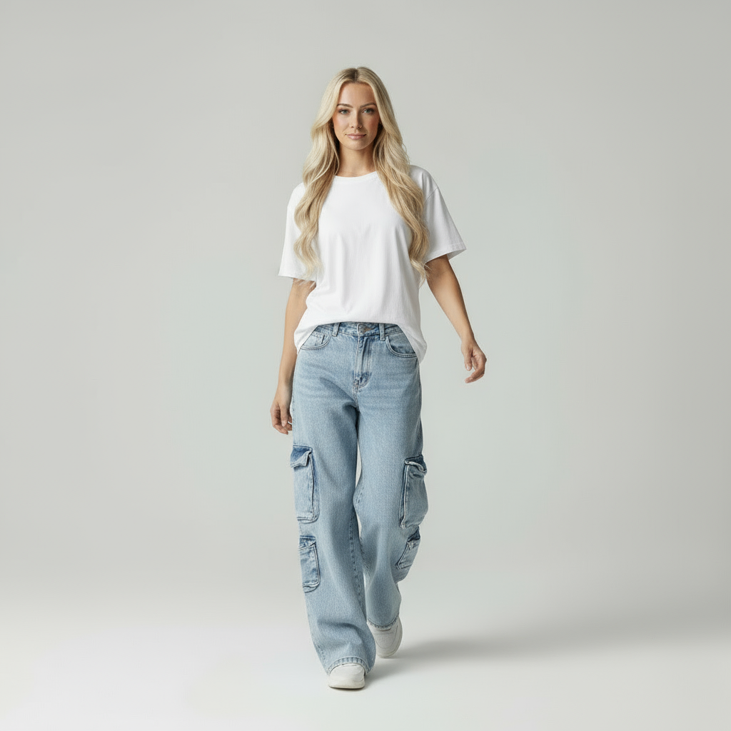 Livia | High Waist Wide Fit Cargo Jeans Dames
