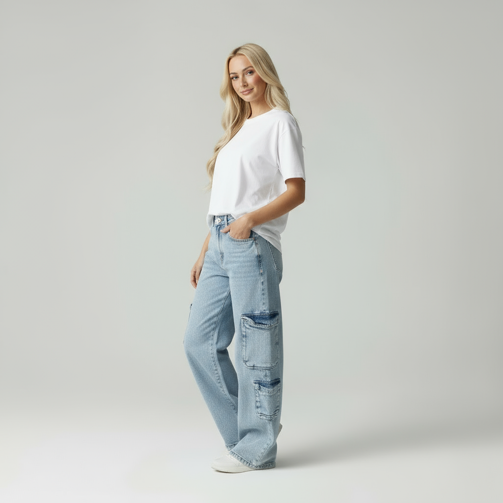 Livia | High Waist Wide Fit Cargo Jeans Dames
