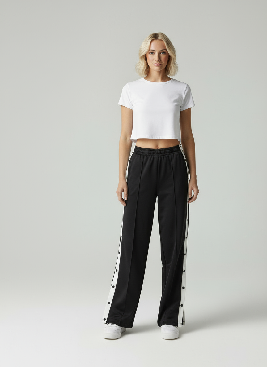 Lara | Wide Leg Trackpants met Drukknopen