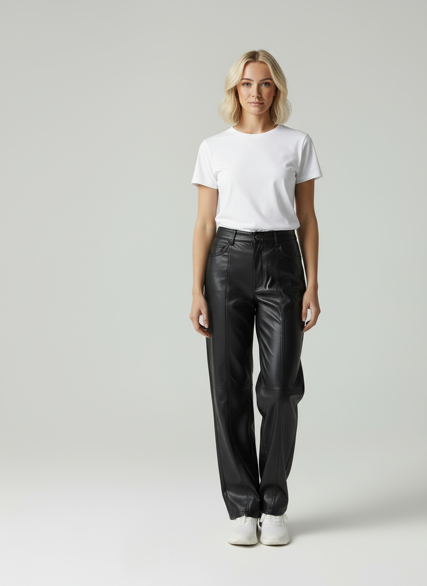 Fleur | Straight Fit Vegan Leren Broek