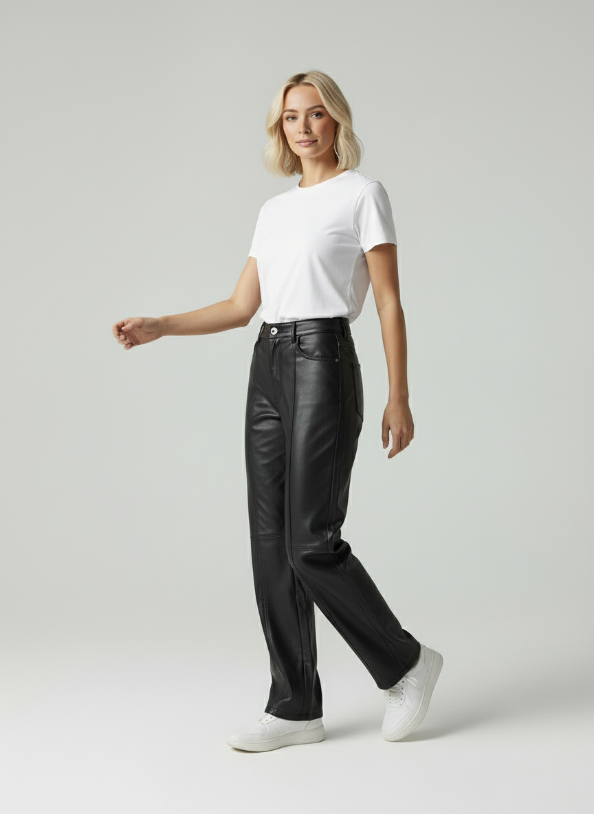 Fleur | Straight Fit Vegan Leren Broek