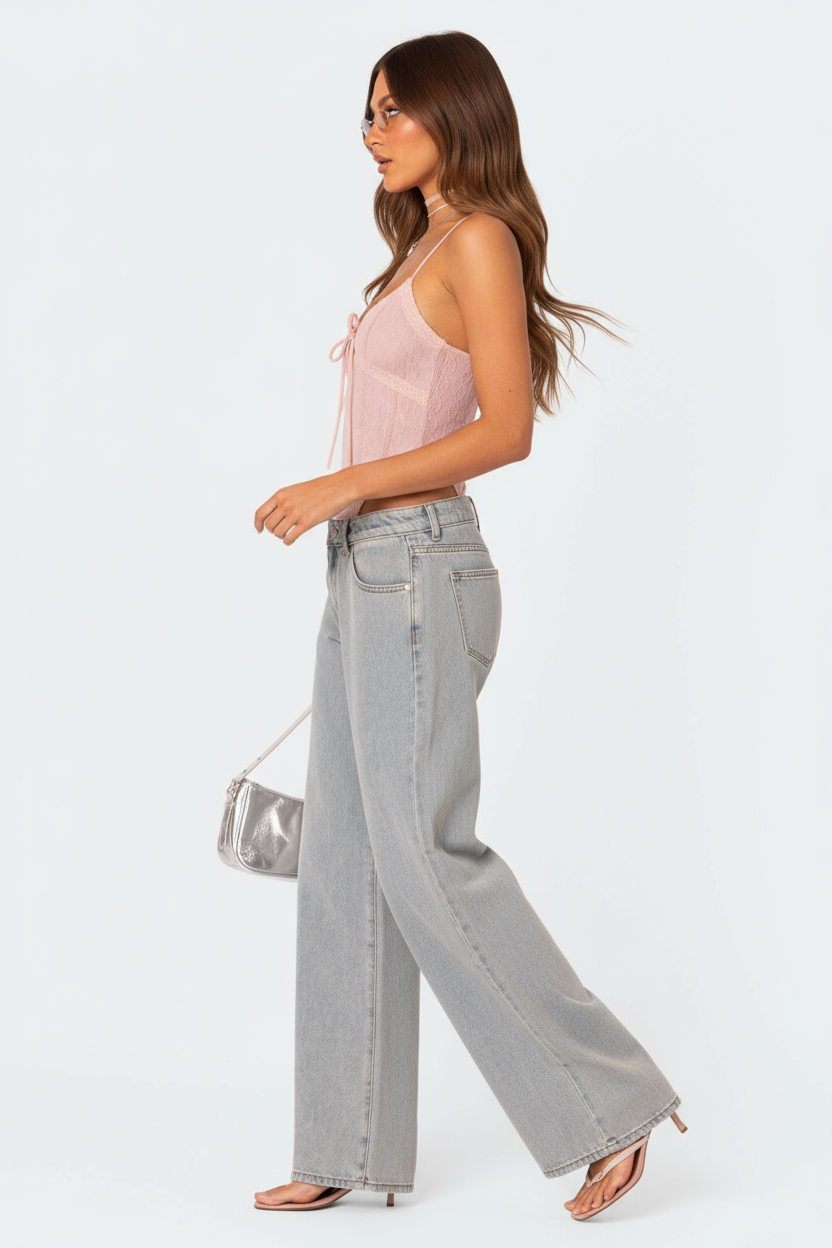 Faye | Wide Leg Jeans met Strikdetail