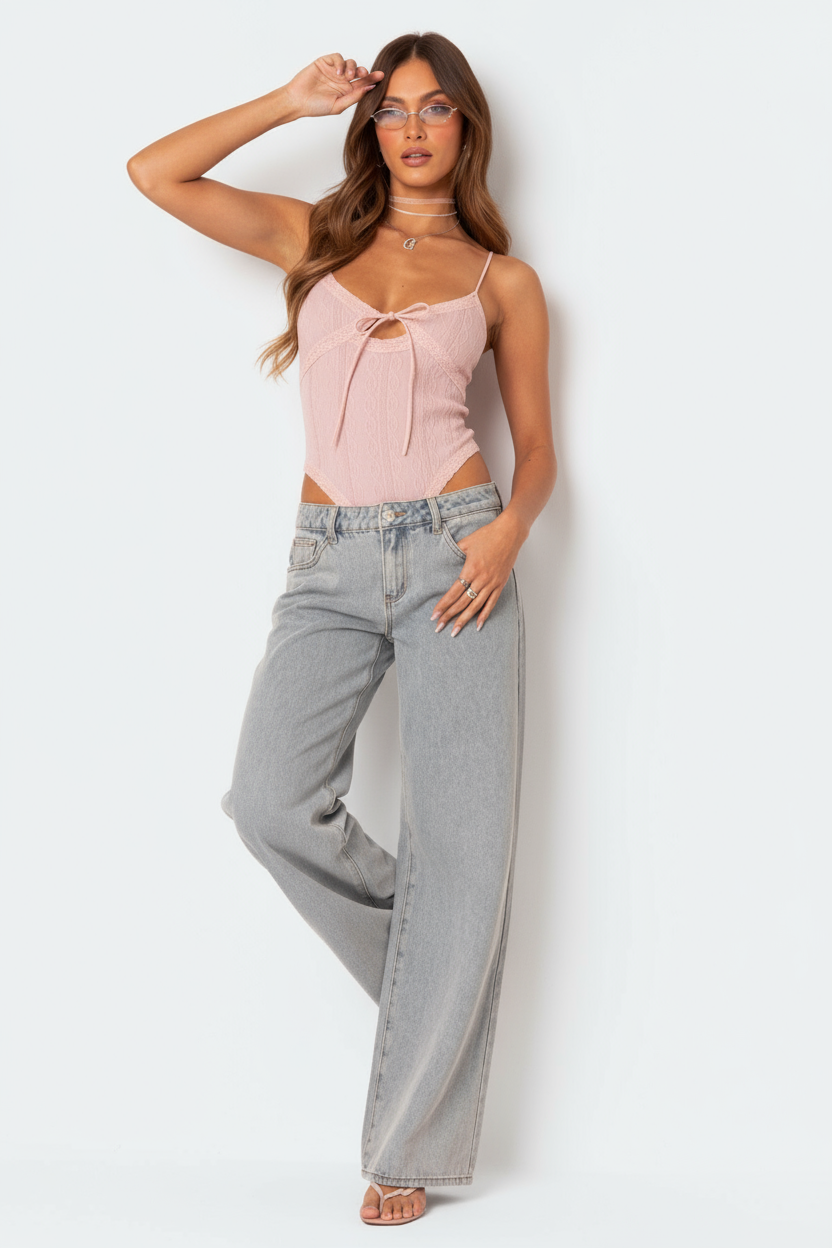 Faye | Wide Leg Jeans met Strikdetail