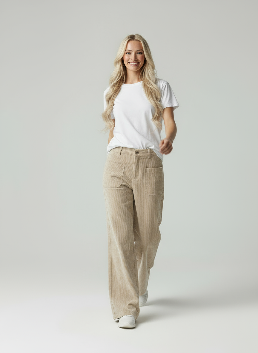Liza | Corduroy Wide Leg Broek met Zakken