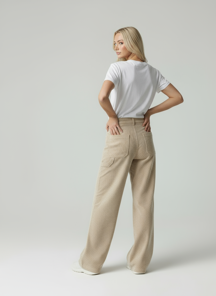Liza | Corduroy Wide Leg Broek met Zakken