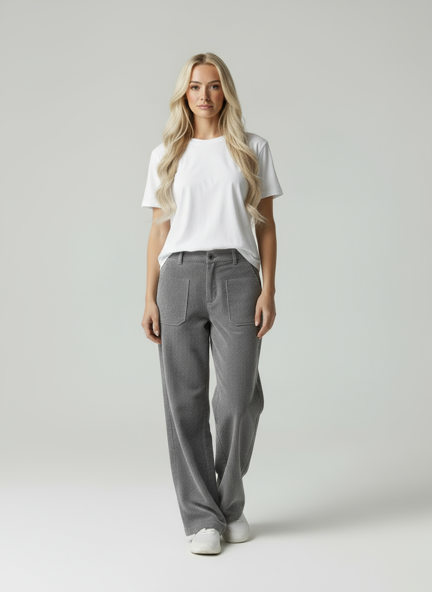 Liza | Corduroy Wide Leg Broek met Zakken