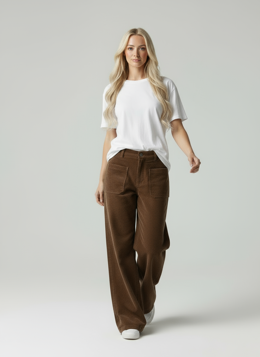 Liza | Corduroy Wide Leg Broek met Zakken
