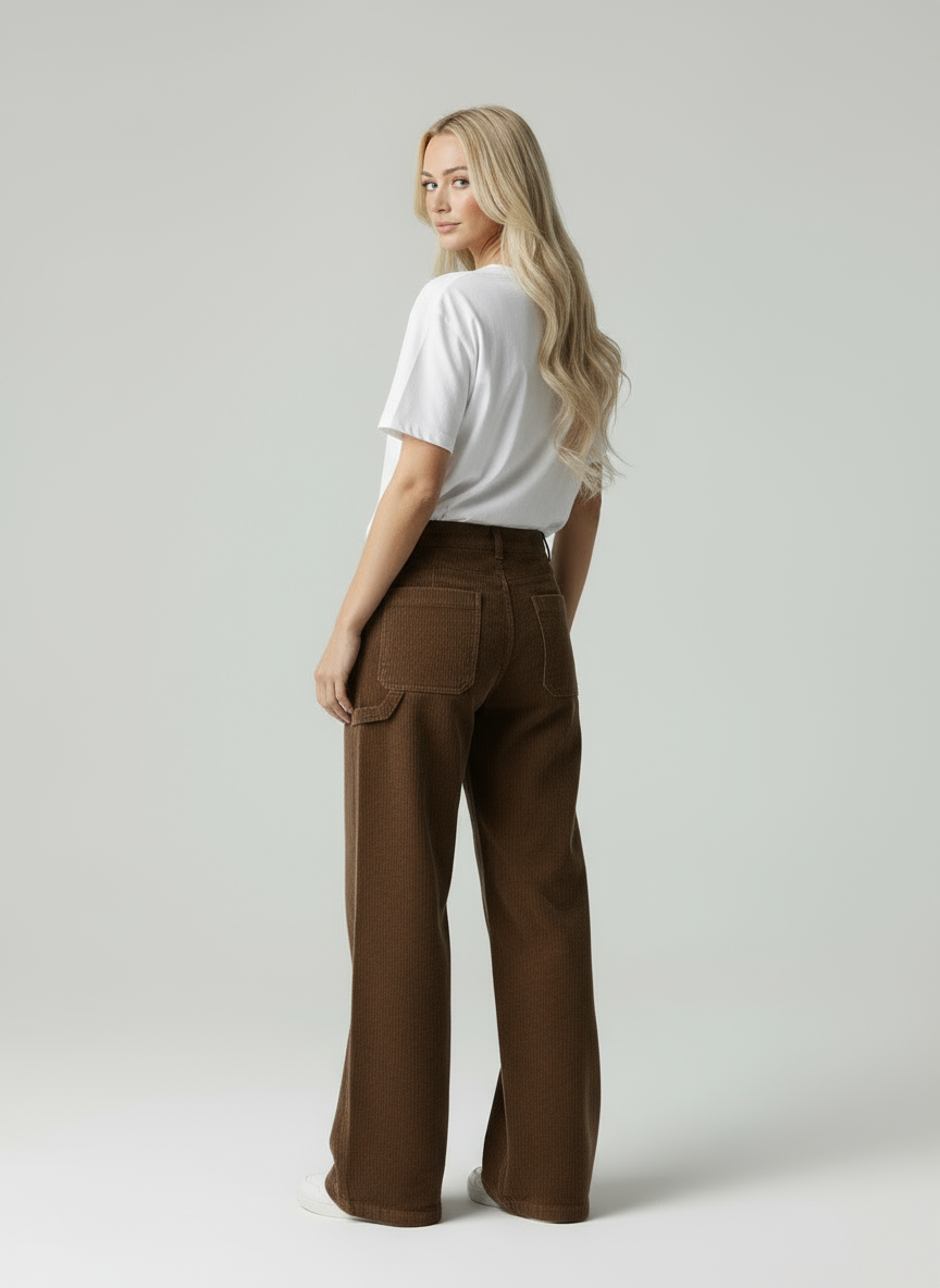 Liza | Corduroy Wide Leg Broek met Zakken