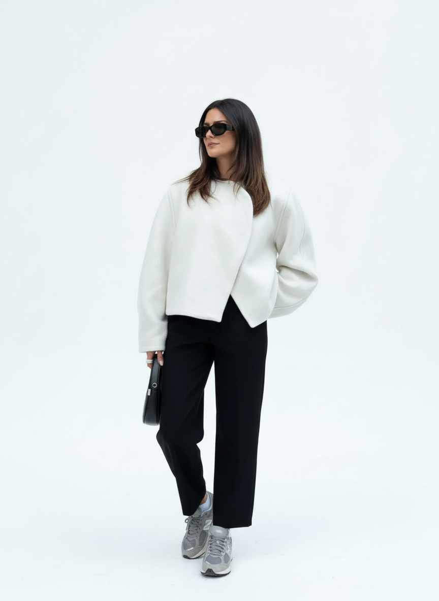 Noor | Wollen Jas met Asymmetrische Sluiting