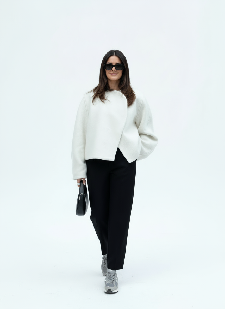 Noor | Wollen Jas met Asymmetrische Sluiting