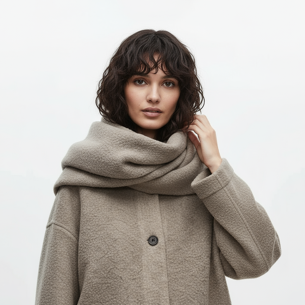 Elena | Wollen Bouclé Jas met Sjaalkraag