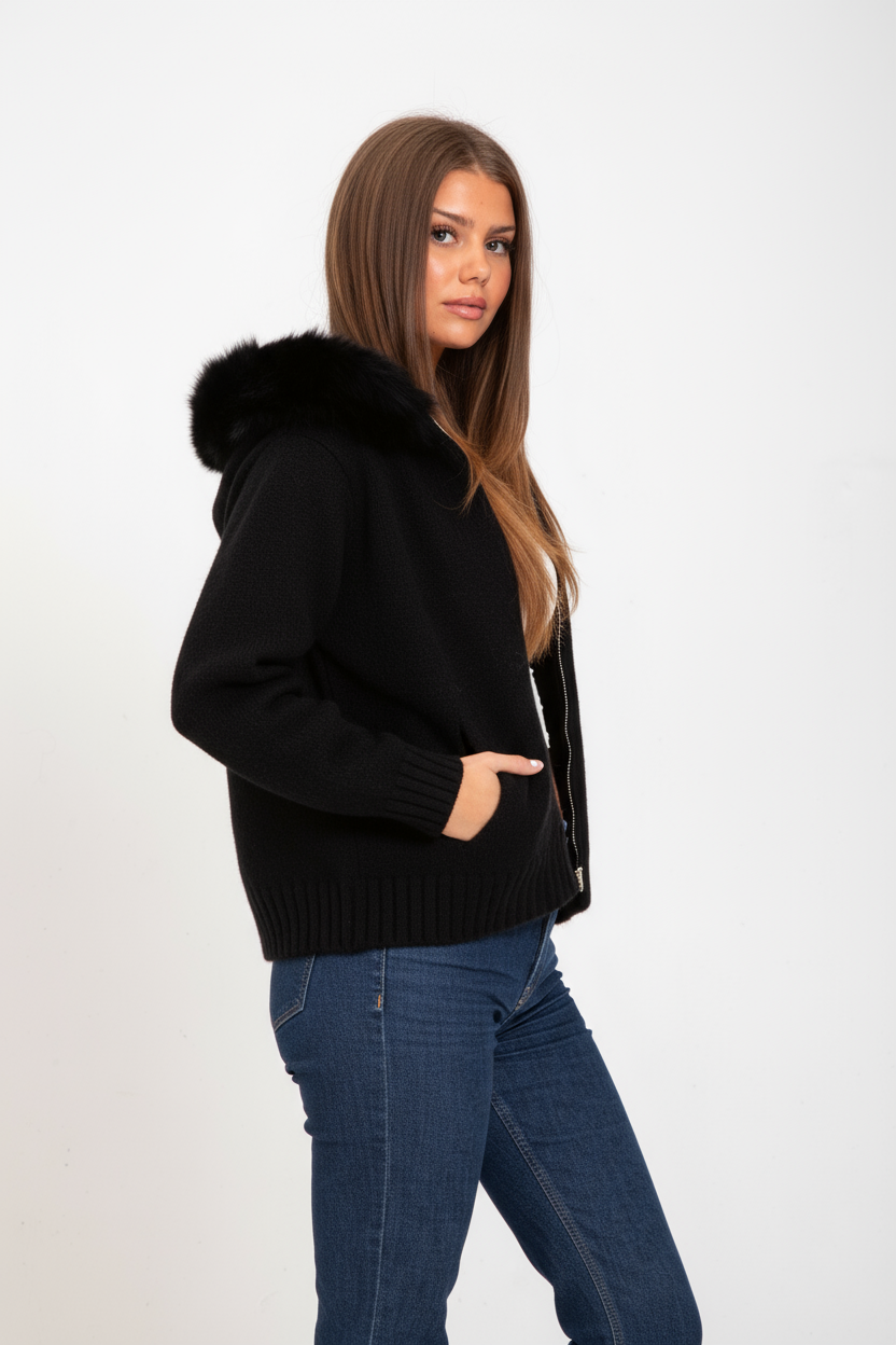 Faye | Gebreid Vest met Faux Fur Kraag