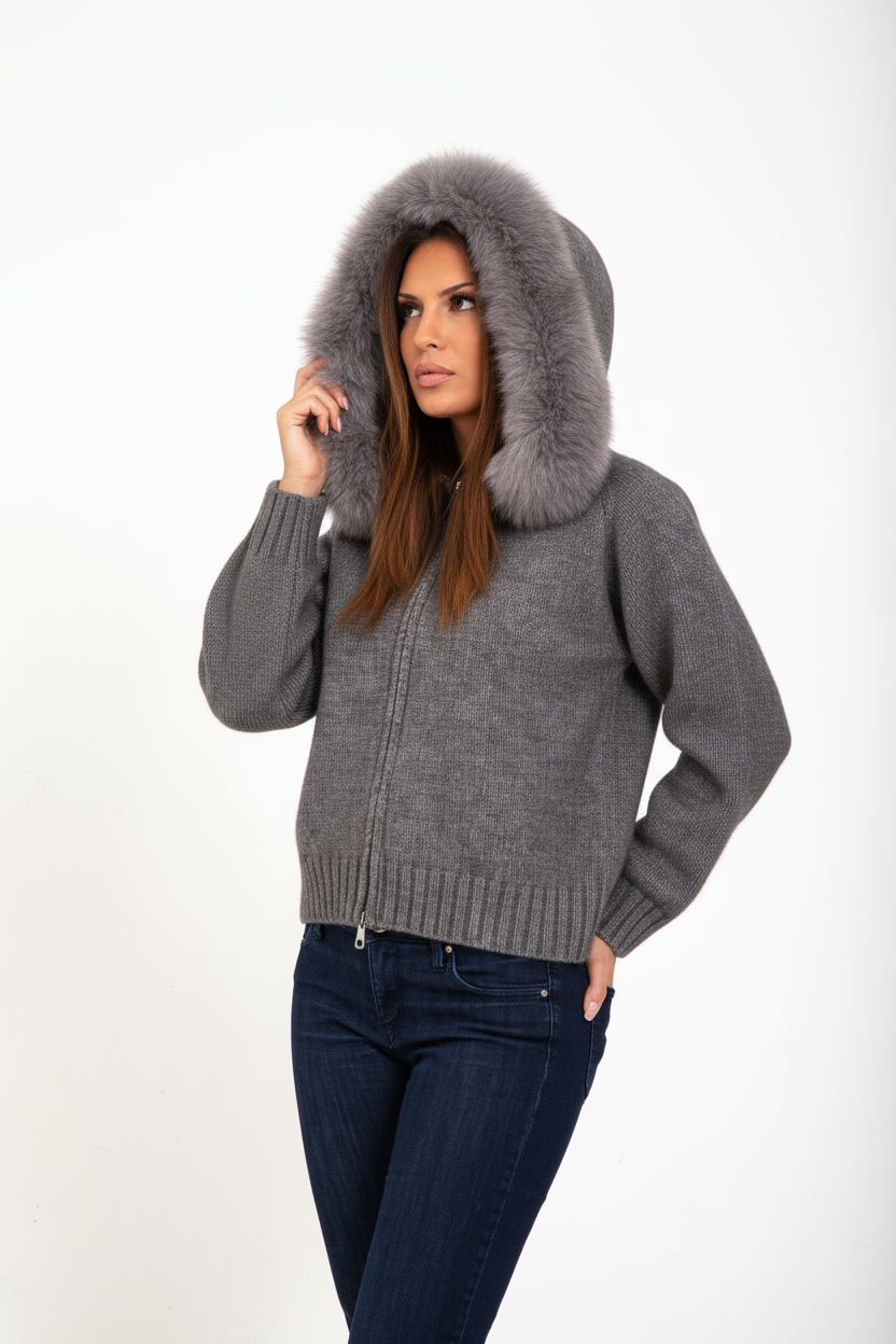 Faye | Gebreid Vest met Faux Fur Kraag