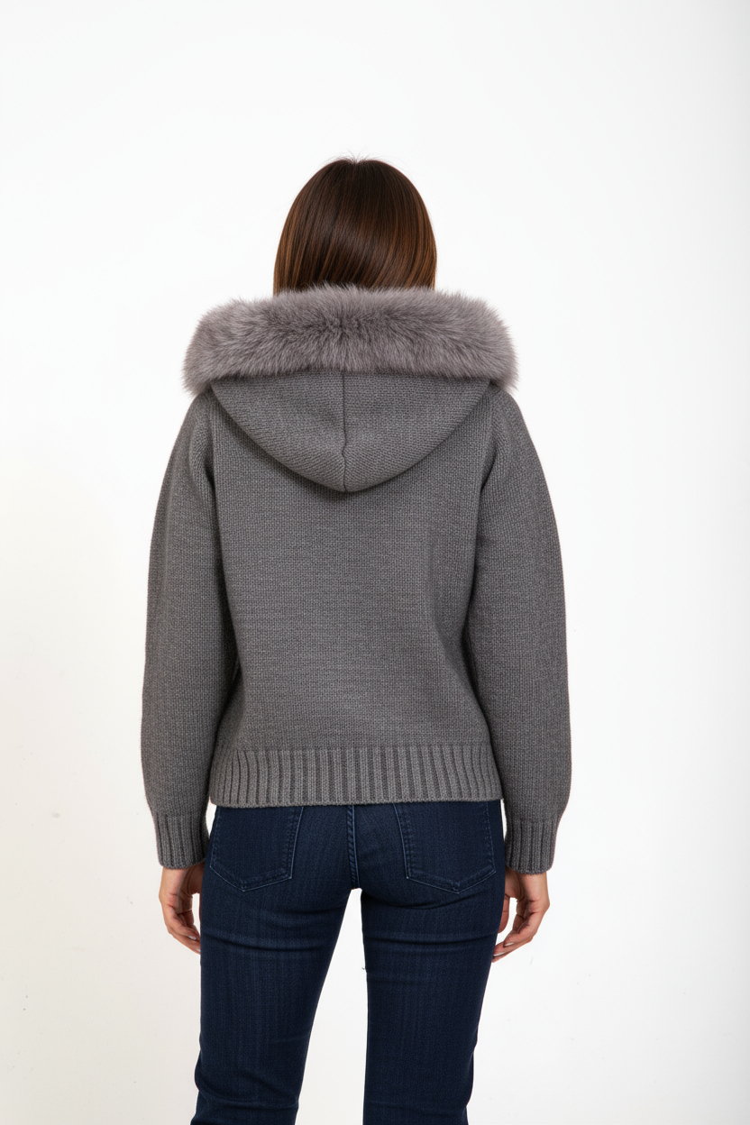 Faye | Gebreid Vest met Faux Fur Kraag