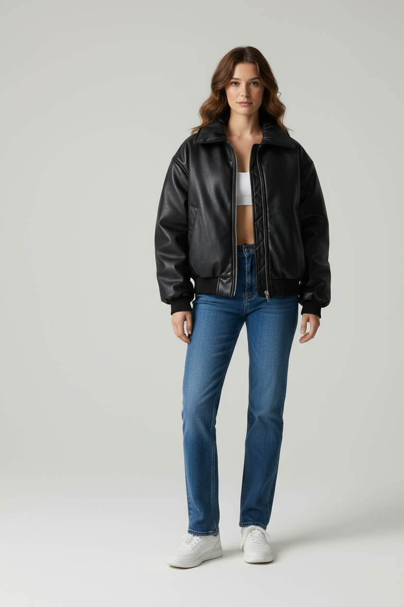 Anna | Bomber Style Vegan Leer Damesjas