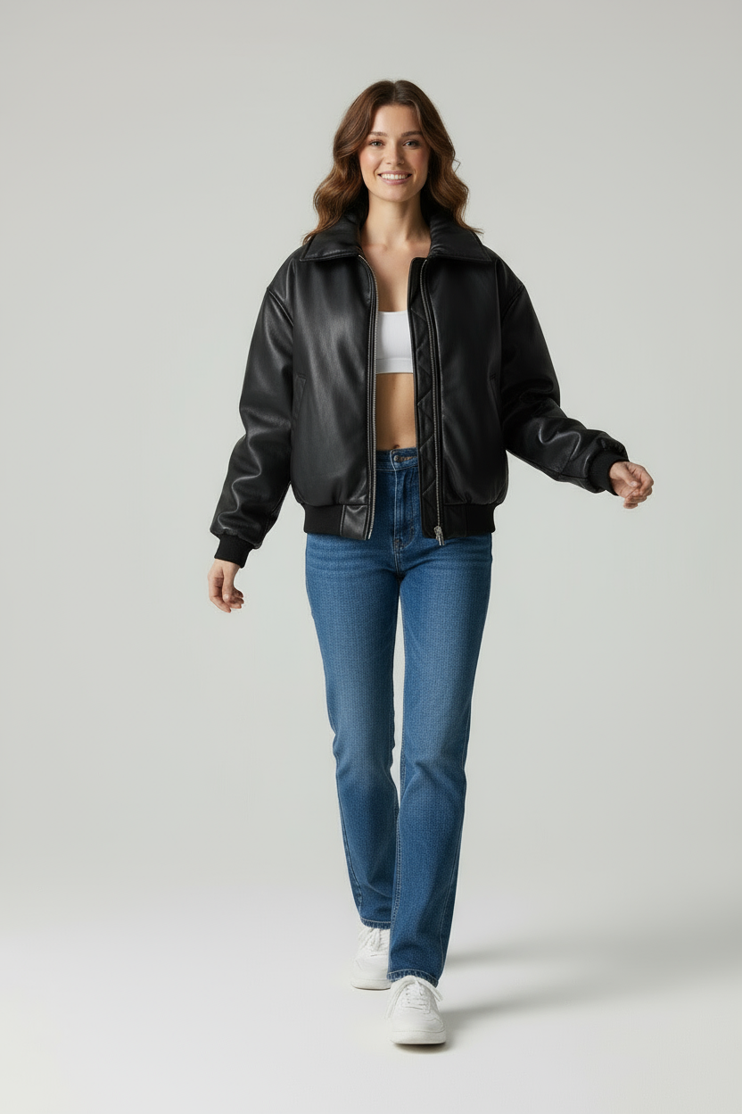 Anna | Bomber Style Vegan Leer Damesjas