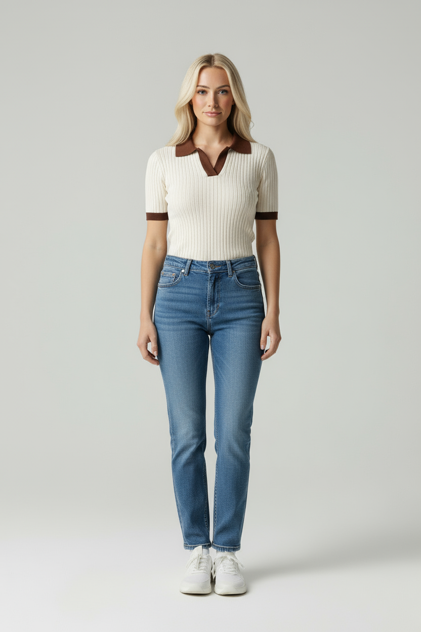 Tess | Geribde Polo Top Dames