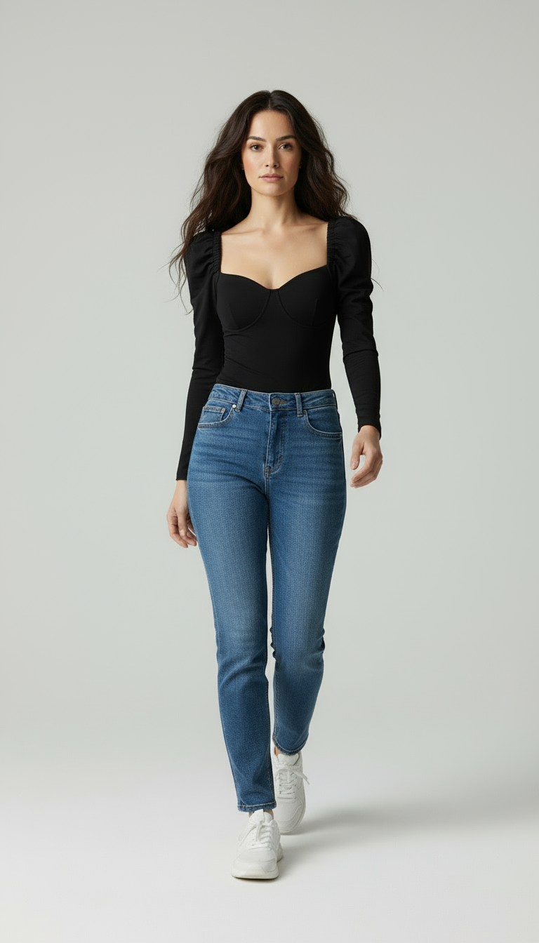 Sophie | Body met Lange Mouwen en Subtiele Pofdetails