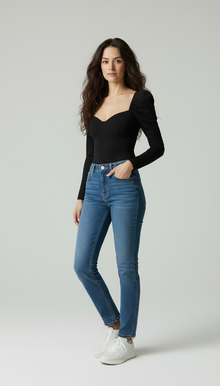Sophie | Body met Lange Mouwen en Subtiele Pofdetails