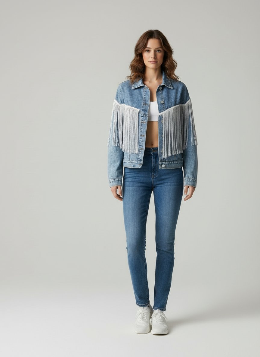 Jinte | Denim Jacket met Schouderfranjes