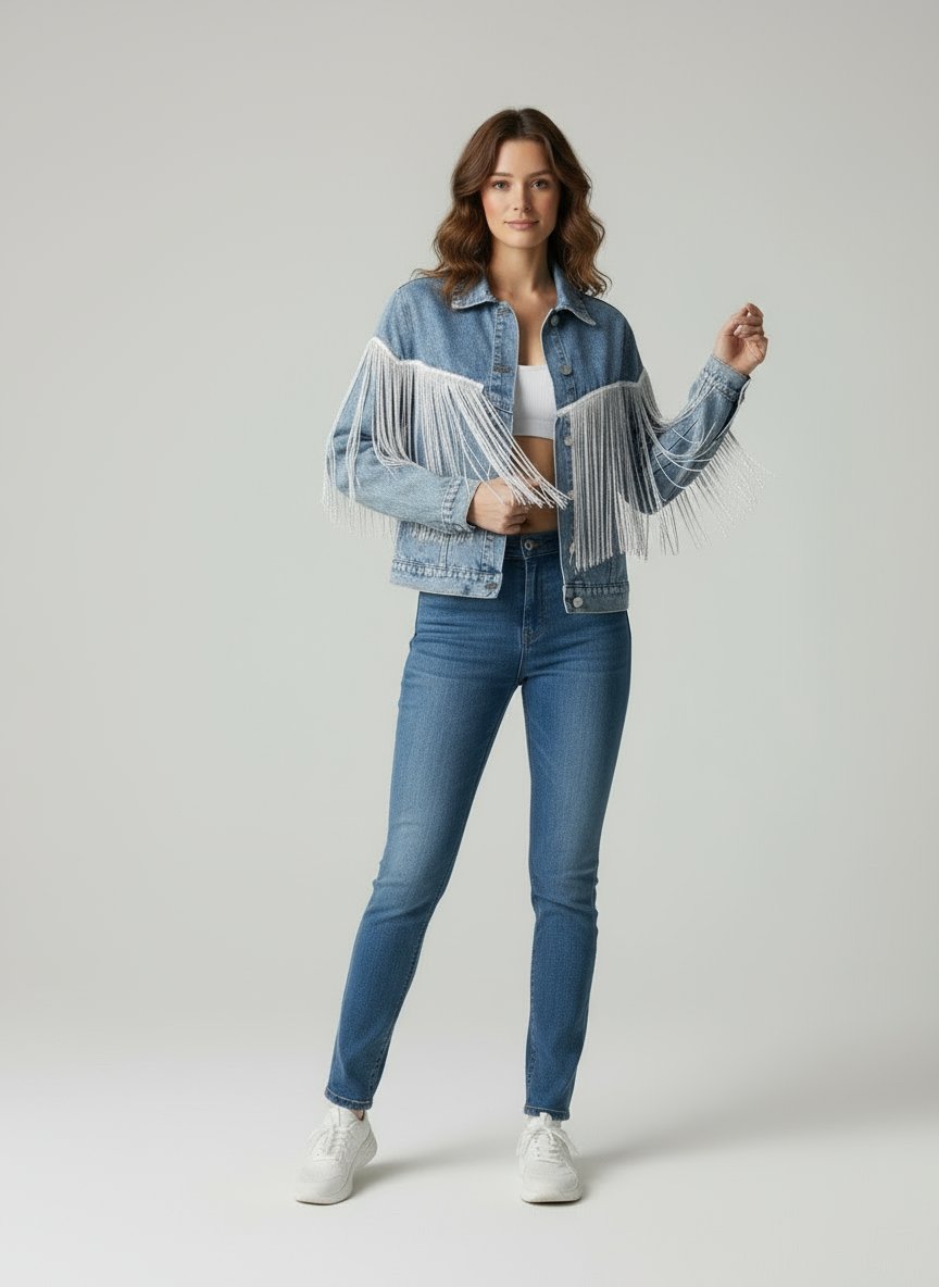 Jinte | Denim Jacket met Schouderfranjes