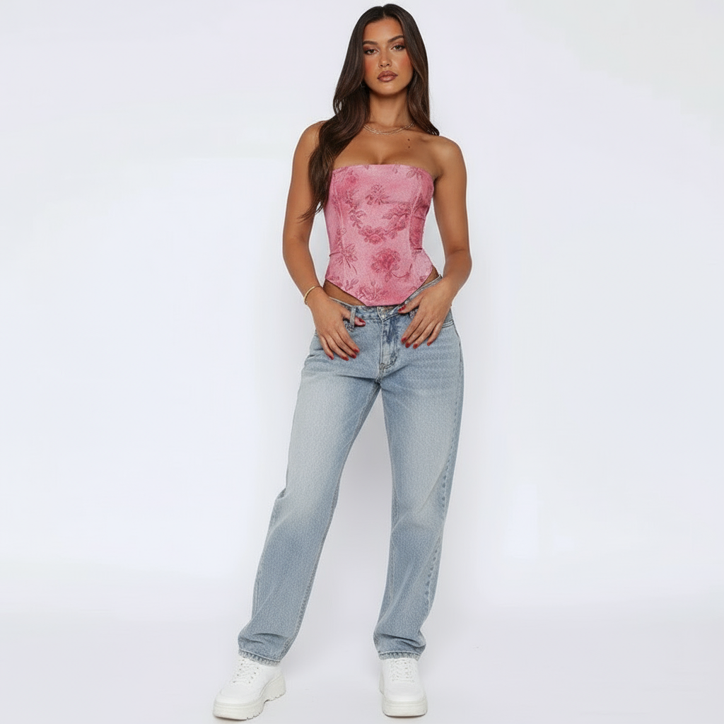 Mila | Strapless Corsettop met Bloemendetail