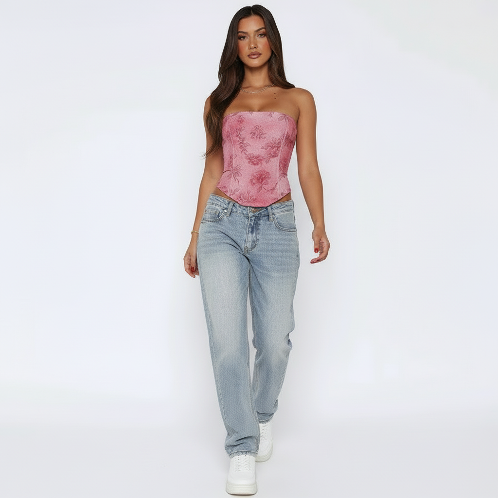 Mila | Strapless Corsettop met Bloemendetail
