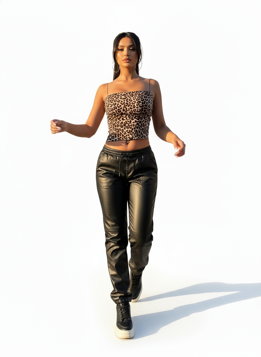 Nina | Leopard Cami Top met Rechte Pasvorm