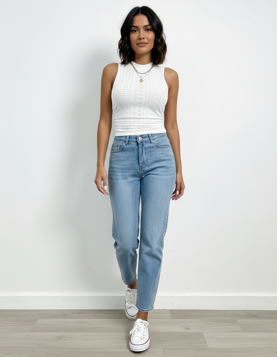 Nova | Gebreide Mouwloze Top met Hoge Hals