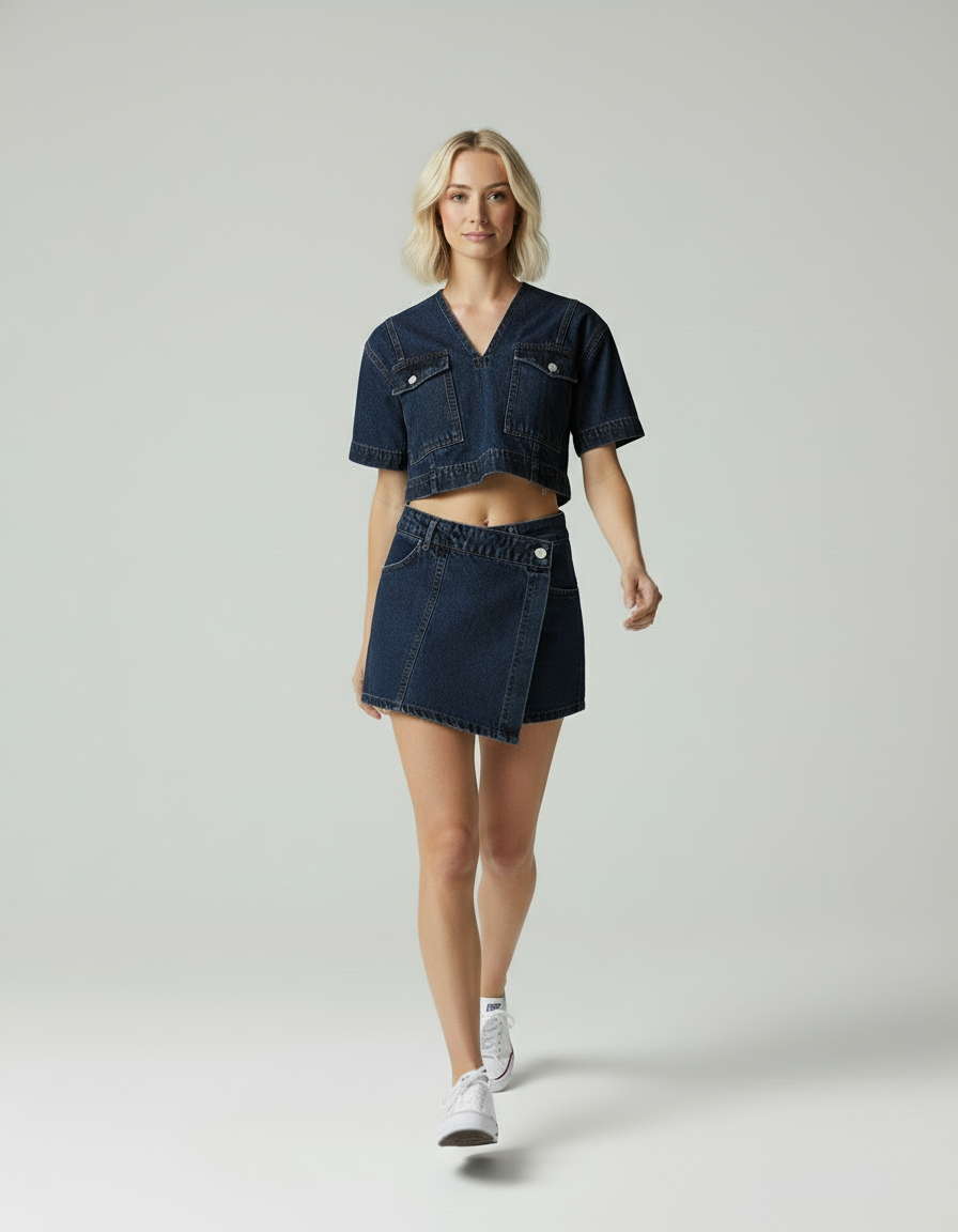 Lynn | Tweedelige Denim Skort Set