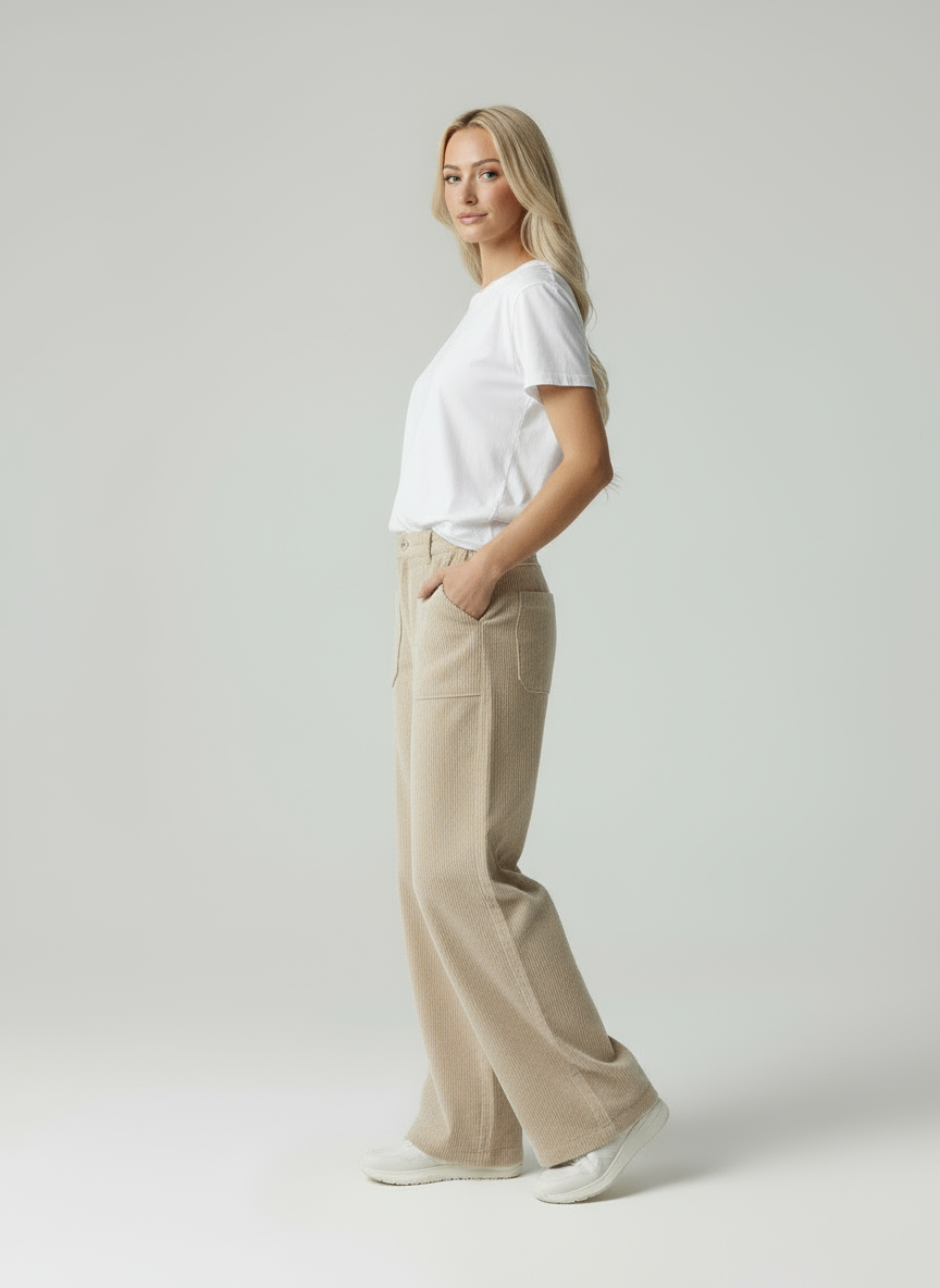 Liza | Corduroy Wide Leg Broek met Zakken