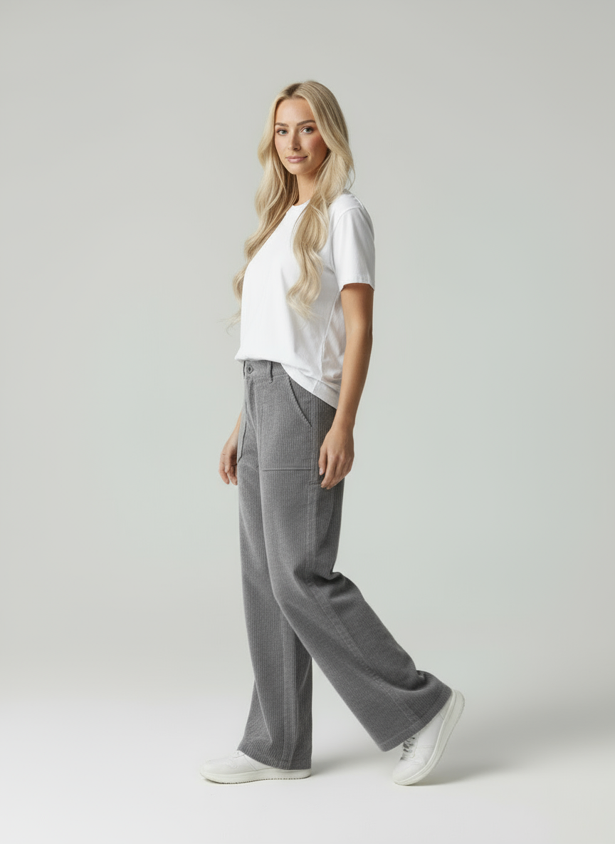 Liza | Corduroy Wide Leg Broek met Zakken