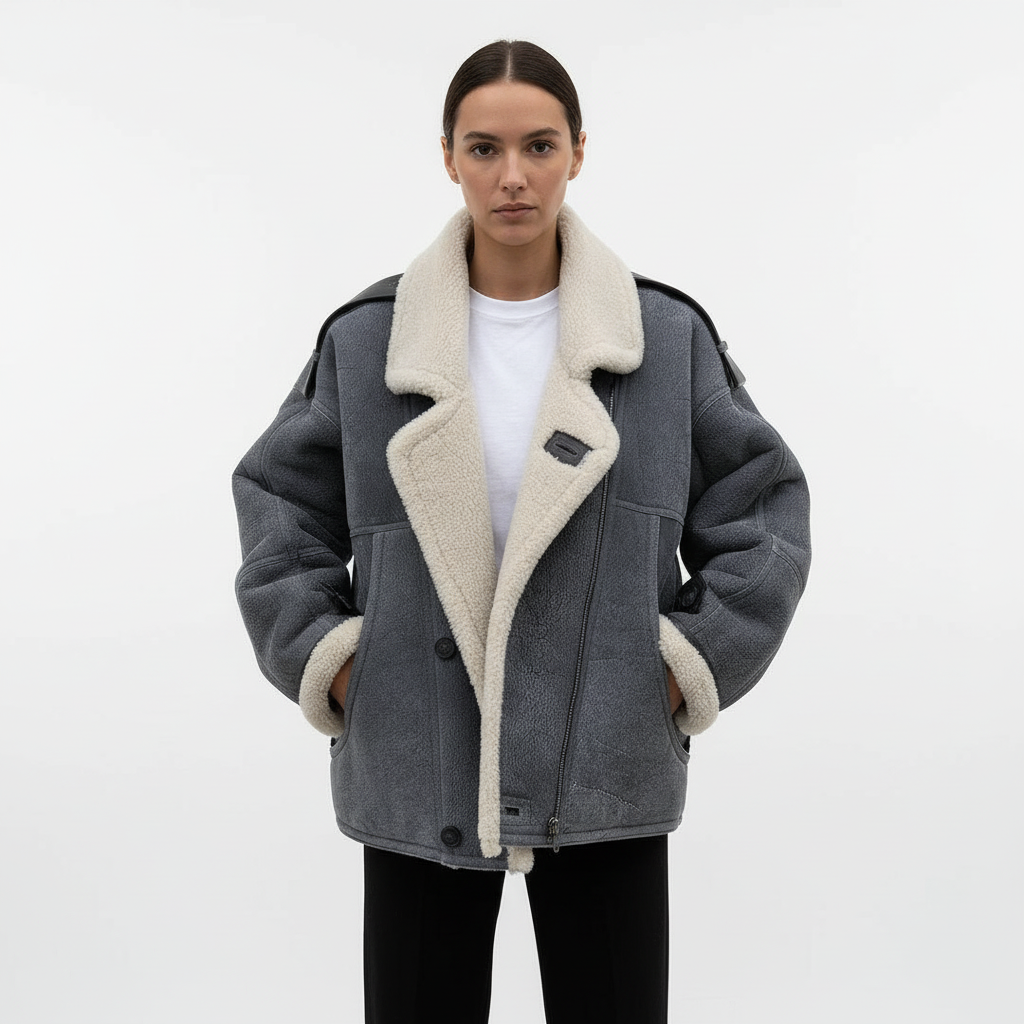Nara | Oversized Shearling Jas met Brede Kraag