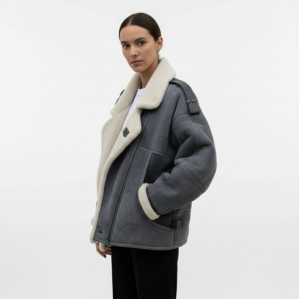Nara | Oversized Shearling Jas met Brede Kraag