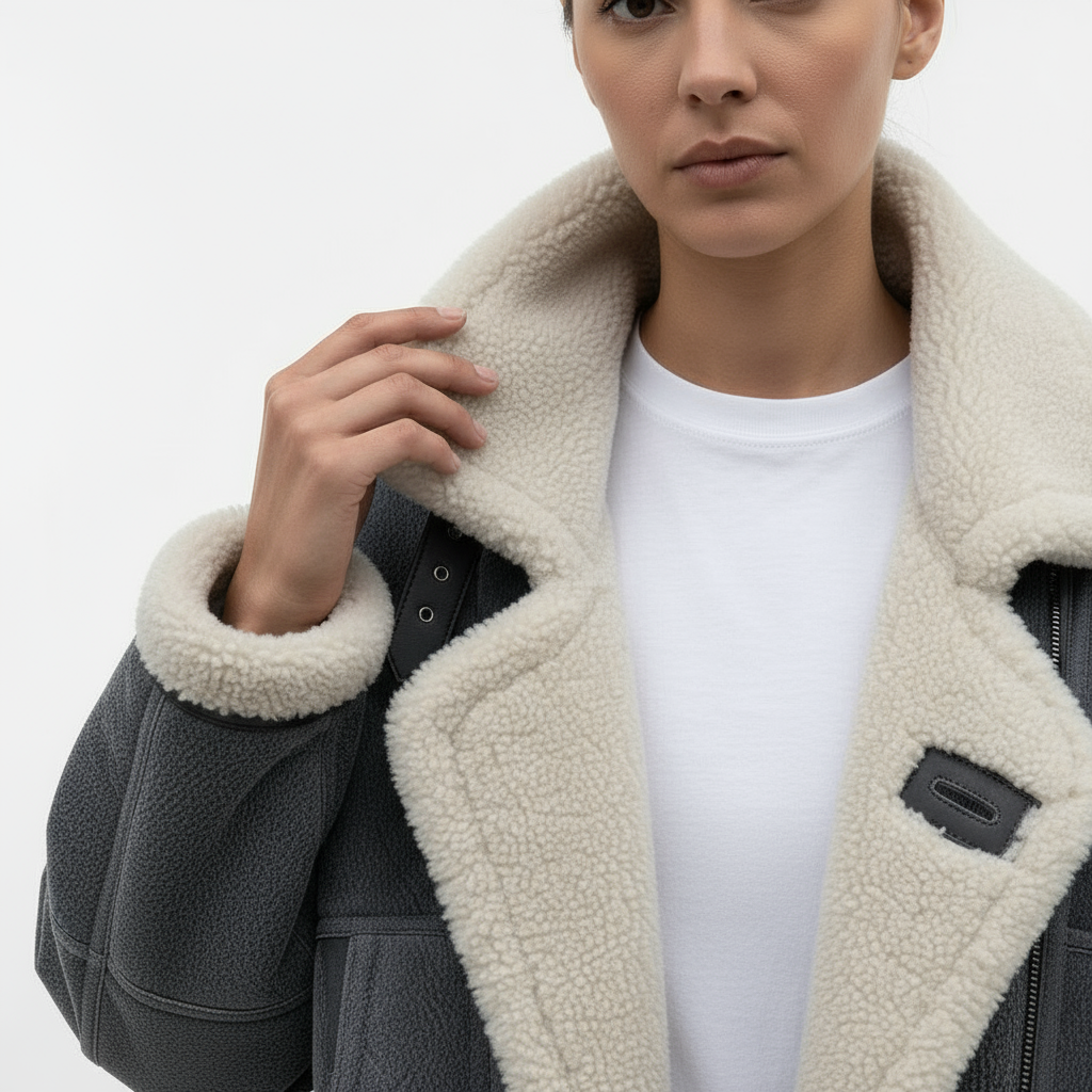 Nara | Oversized Shearling Jas met Brede Kraag