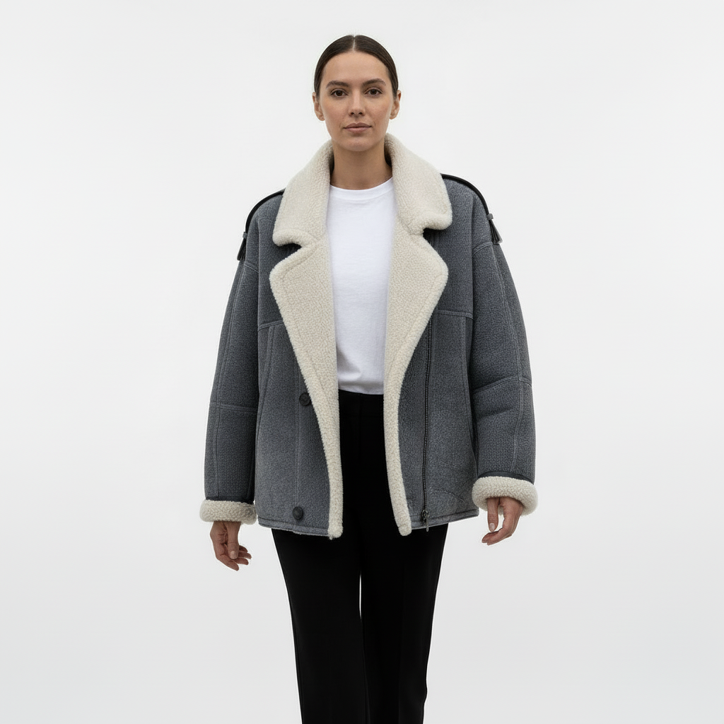 Nara | Oversized Shearling Jas met Brede Kraag