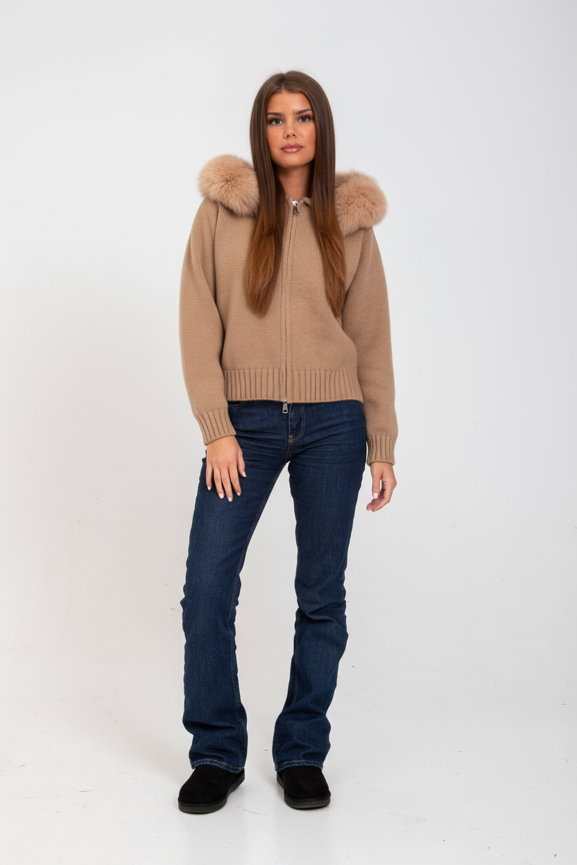 Faye | Gebreid Vest met Faux Fur Kraag