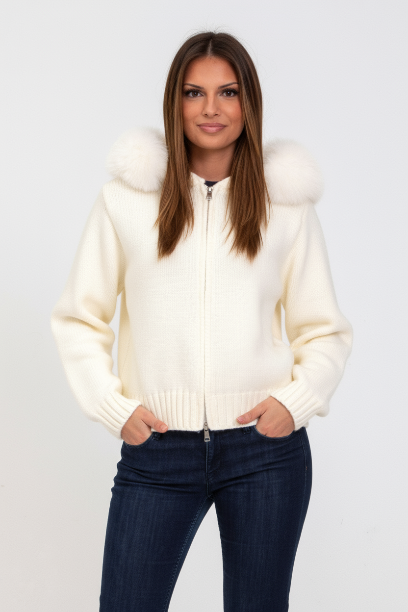 Faye | Gebreid Vest met Faux Fur Kraag