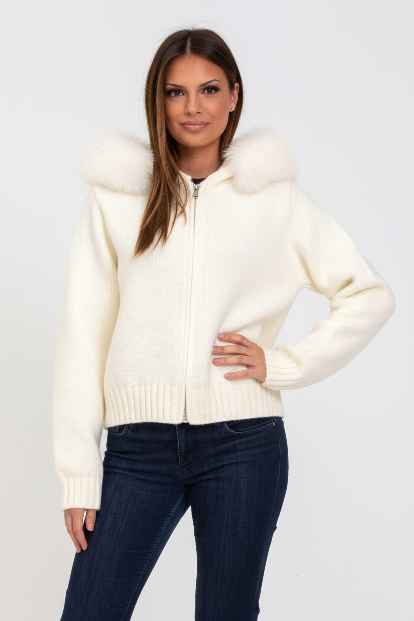 Faye | Gebreid Vest met Faux Fur Kraag