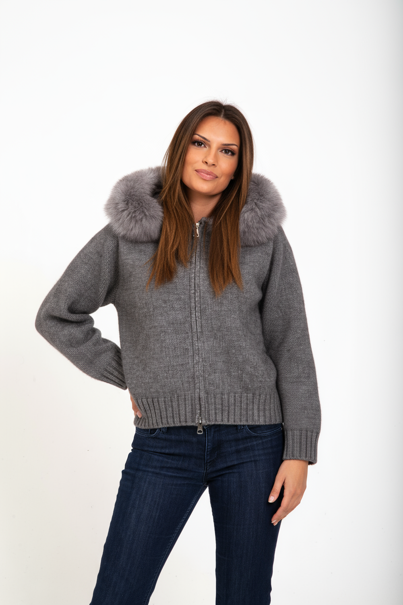 Faye | Gebreid Vest met Faux Fur Kraag