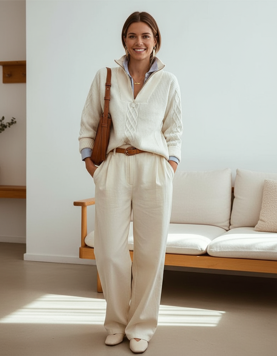 Lila | Stijlvolle Kabelgebreide Half-Zip Trui