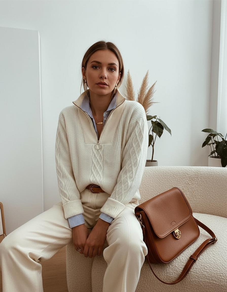 Lila | Stijlvolle Kabelgebreide Half-Zip Trui