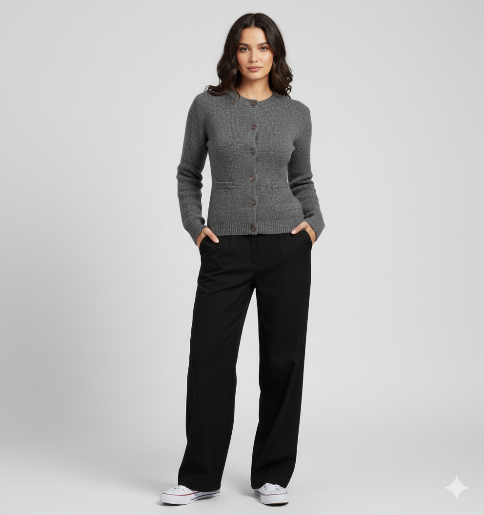 Elodie | Donkergrijs Fijngebreid Vest met Knoopsluiting