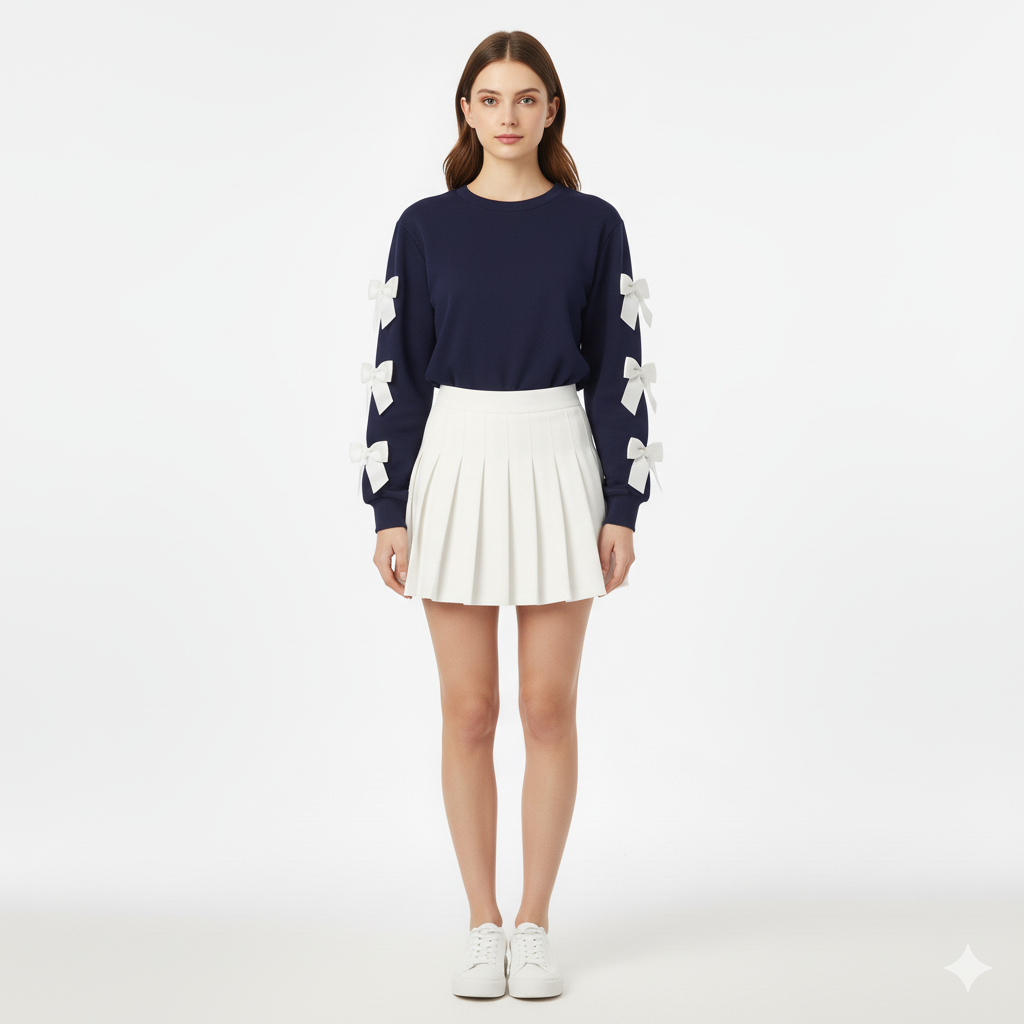 Ivy | Zwarte Trui met Witte Strikken