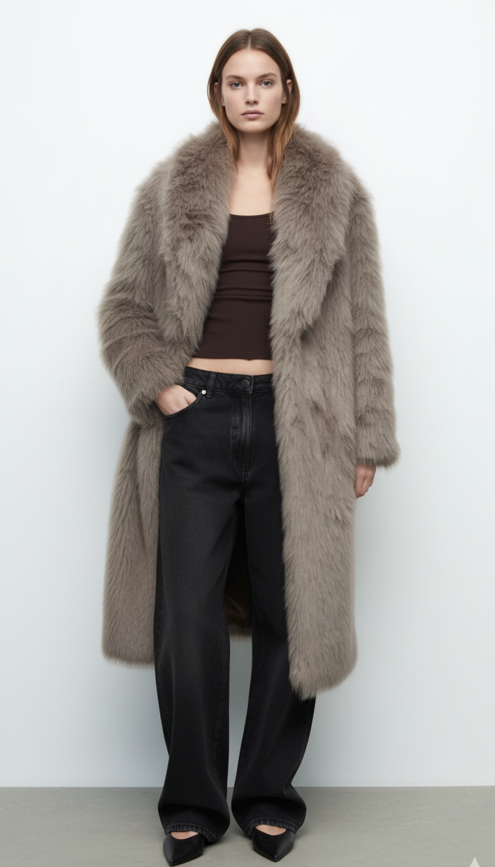 Narcissa | Luxe Faux Fur Mantel met Kraag