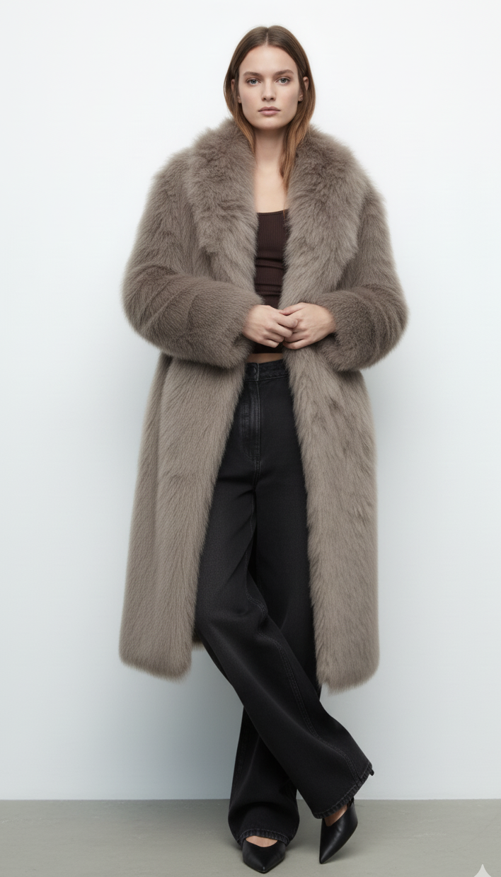 Narcissa | Luxe Faux Fur Mantel met Kraag